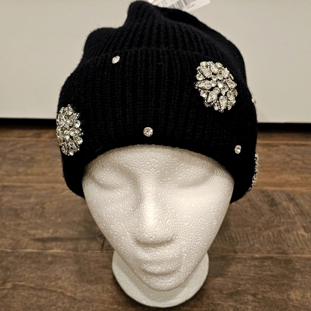 New Anna & Ava Black Knit Embellished Women's Beanie